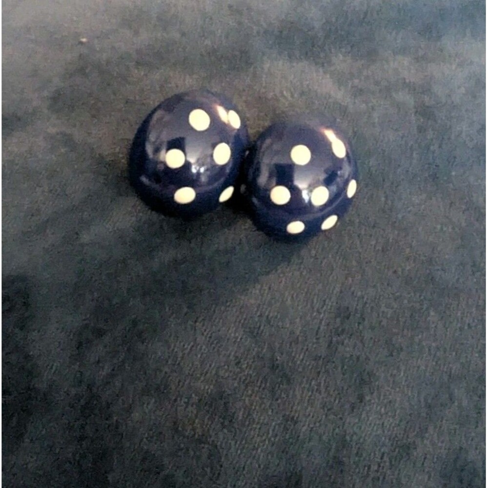Vintage Blue White Polka Dot Clip On Earrings Dome Button Retro Style MCM